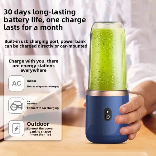 Batidora Portátil de Zumos de Fruta – Mini Licuadora Eléctrica Personal para Verano, Vaso Recargable por USB con 6 Cuchillas, Exprimidor para Cocina