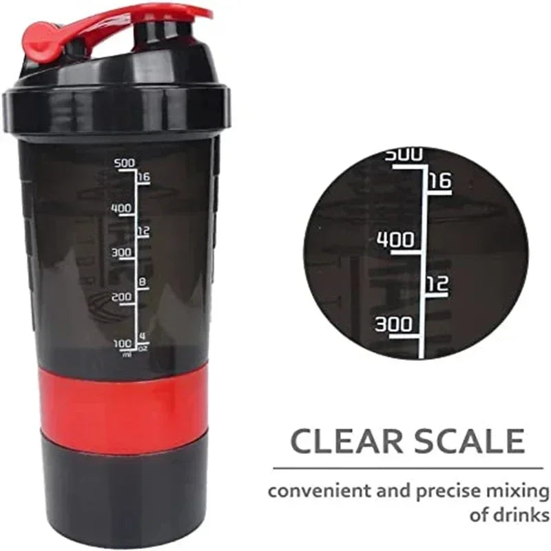 Vaso Shaker de Proteínas Portátil 500 ml – Botella Deportiva con Compartimento para Polvo y Bola Batidora de Alambre para Gimnasio y Fitness