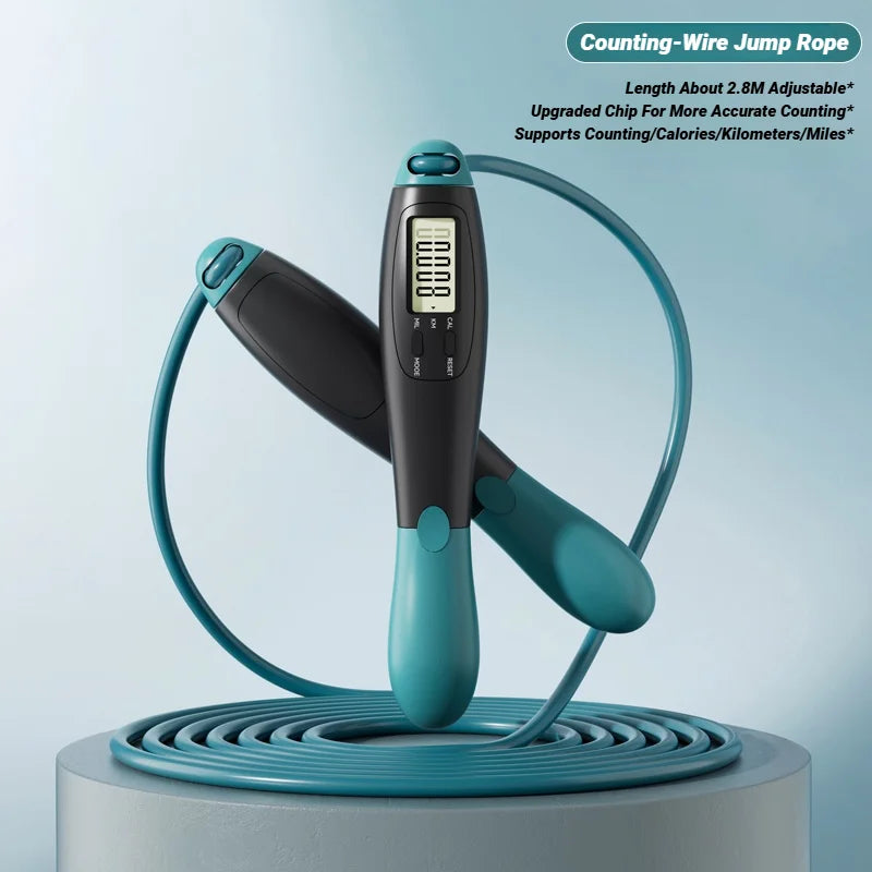 Cuerda para saltar con contador, de acero, ajustable, para ejercicio y entrenamiento fitness en gimnasio o en casa. Equipamiento deportivo para adultos y estudiantes.