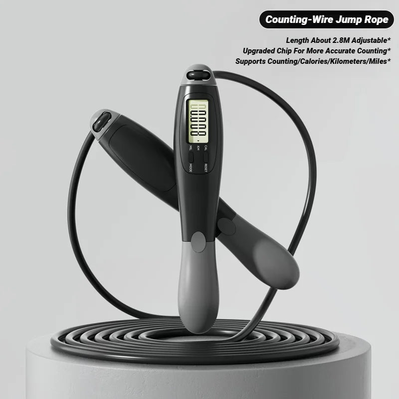 Cuerda para saltar con contador, de acero, ajustable, para ejercicio y entrenamiento fitness en gimnasio o en casa. Equipamiento deportivo para adultos y estudiantes.