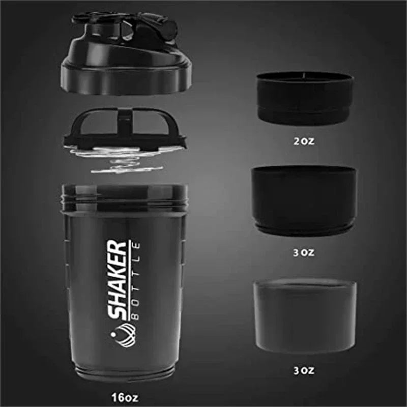 Vaso Shaker de Proteínas Portátil 500 ml – Botella Deportiva con Compartimento para Polvo y Bola Batidora de Alambre para Gimnasio y Fitness