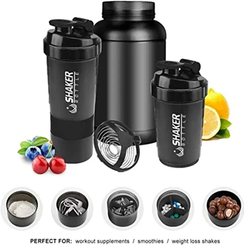 Vaso Shaker de Proteínas Portátil 500 ml – Botella Deportiva con Compartimento para Polvo y Bola Batidora de Alambre para Gimnasio y Fitness
