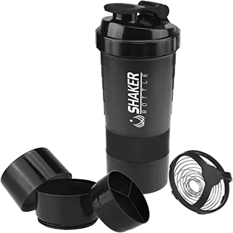 Vaso Shaker de Proteínas Portátil 500 ml – Botella Deportiva con Compartimento para Polvo y Bola Batidora de Alambre para Gimnasio y Fitness